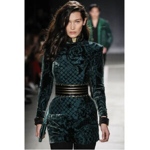 Balmain x H&M Green Dress 4 Velvet Monk Neck Mini Limited Edition